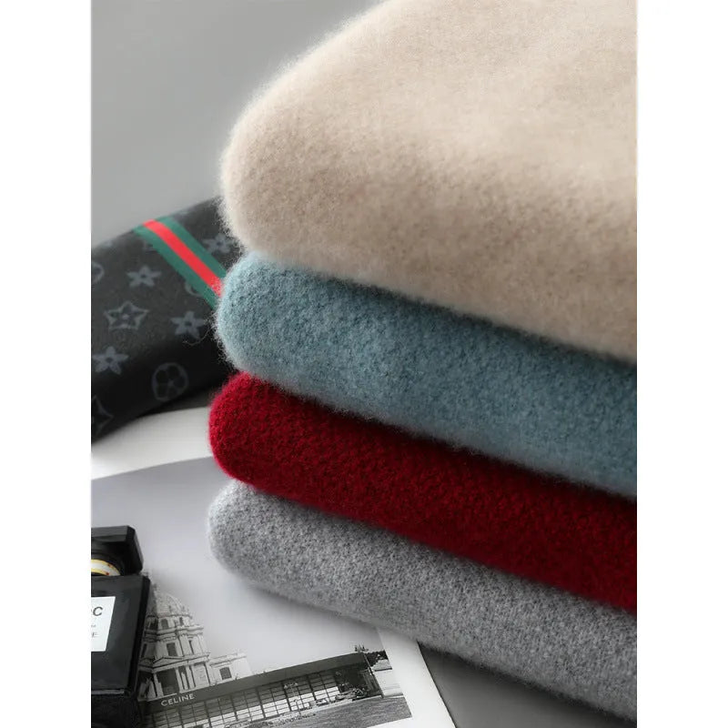 Slim fit half-zip wool knitted sweater in grey shown on a model.
