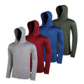 Men's lightweight hoodie four-pack in elastic polyester fibre showing colour options and hooded styles
