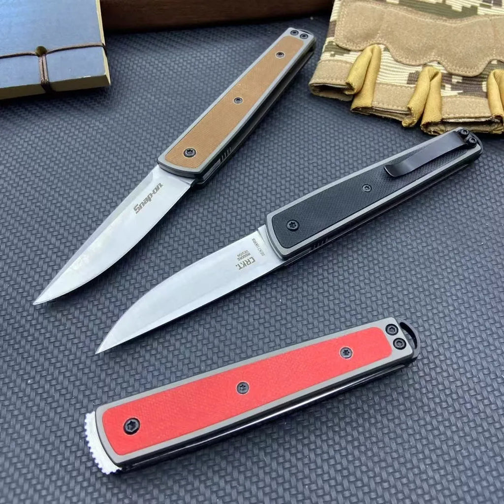 CRKT 7190 folding fruit knife in black with measurements showing 17cm total length