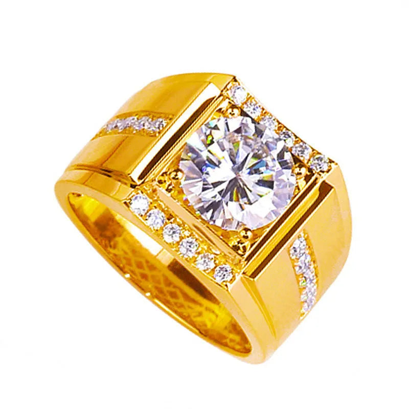 Men's geometric diamond zircon ring with adjustable opening in electroplated rose gold finish