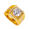 Men's geometric diamond zircon ring with adjustable opening in electroplated rose gold finish