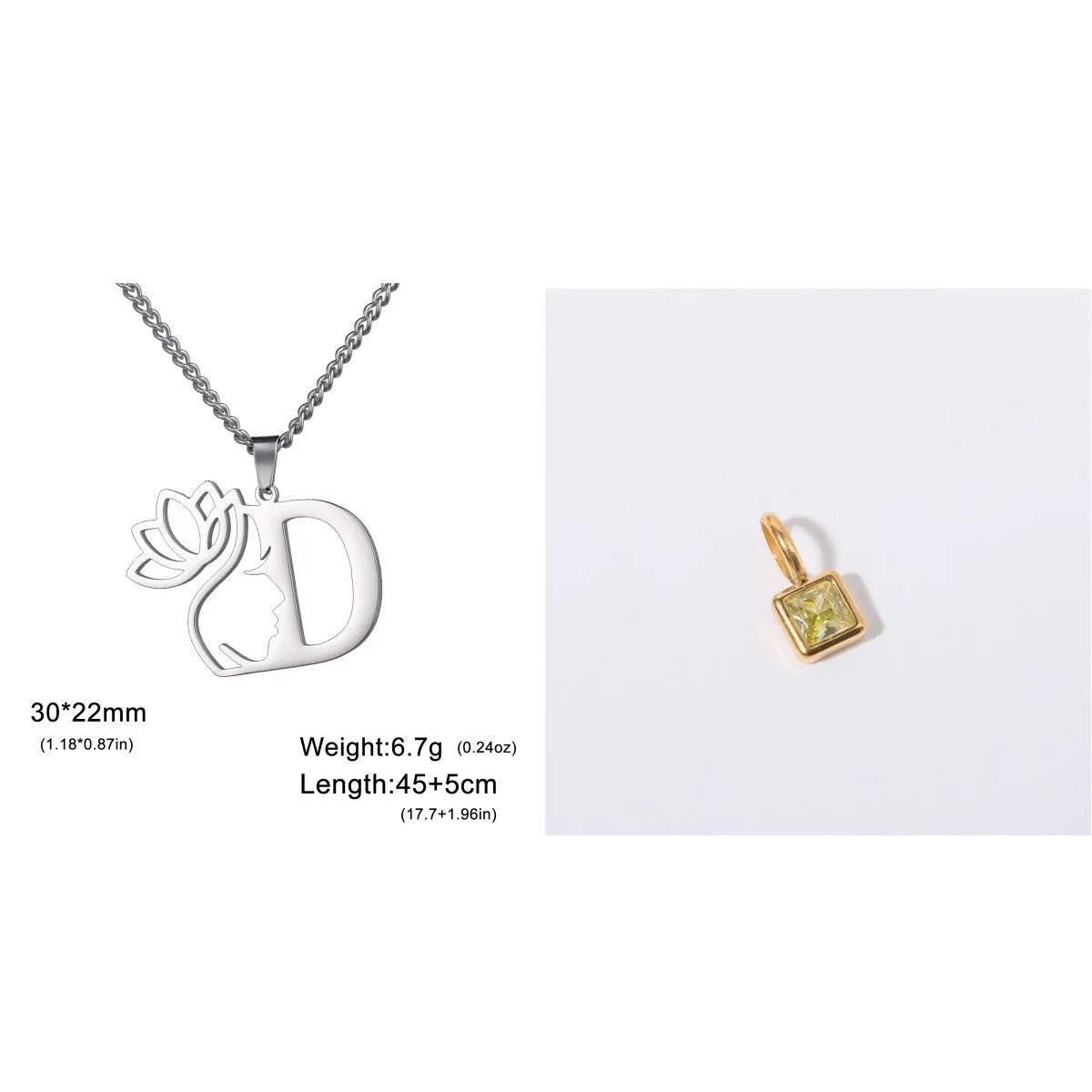 Stainless steel cross chain necklace with single pendant in gold or silver colour