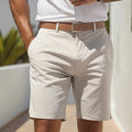 Men's straight-leg business suit shorts in light grey polyester fabric showing front view