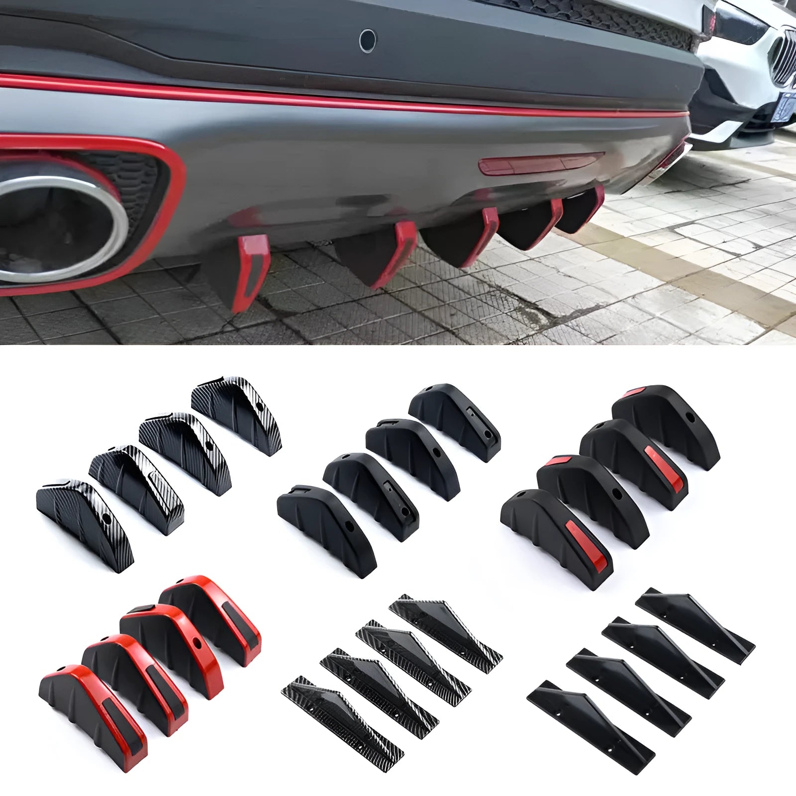 Black triangular ABS rear spoiler lip for automotive chassis, 15cm length