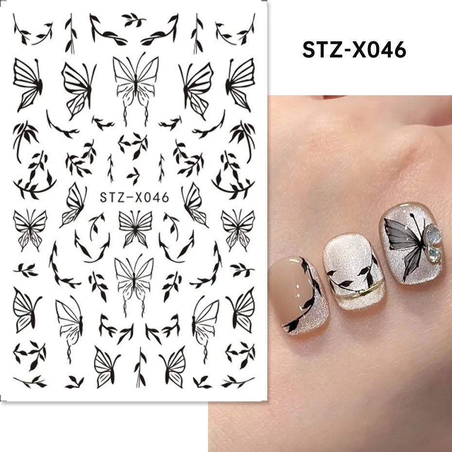 Black and silver strip cartoon nail art stickers on plastic patch