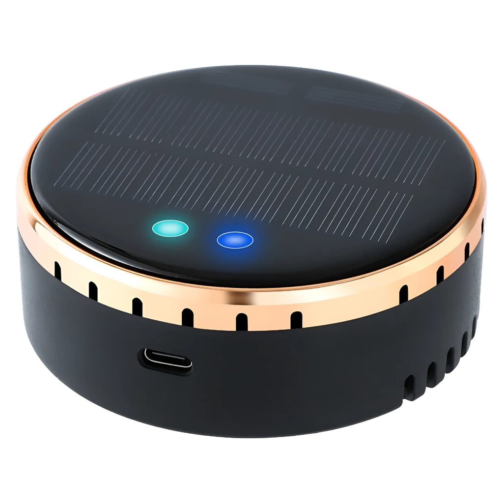 Black solar-powered car air humidifier mounted in a vehicle air conditioning vent