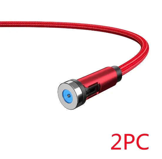 Essager black magnetic USB charging cable showing 360-degree rotating connector and blue LED light.