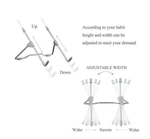 Grey aluminium alloy and engineering plastic foldable laptop and mobile phone stand with adjustable angles