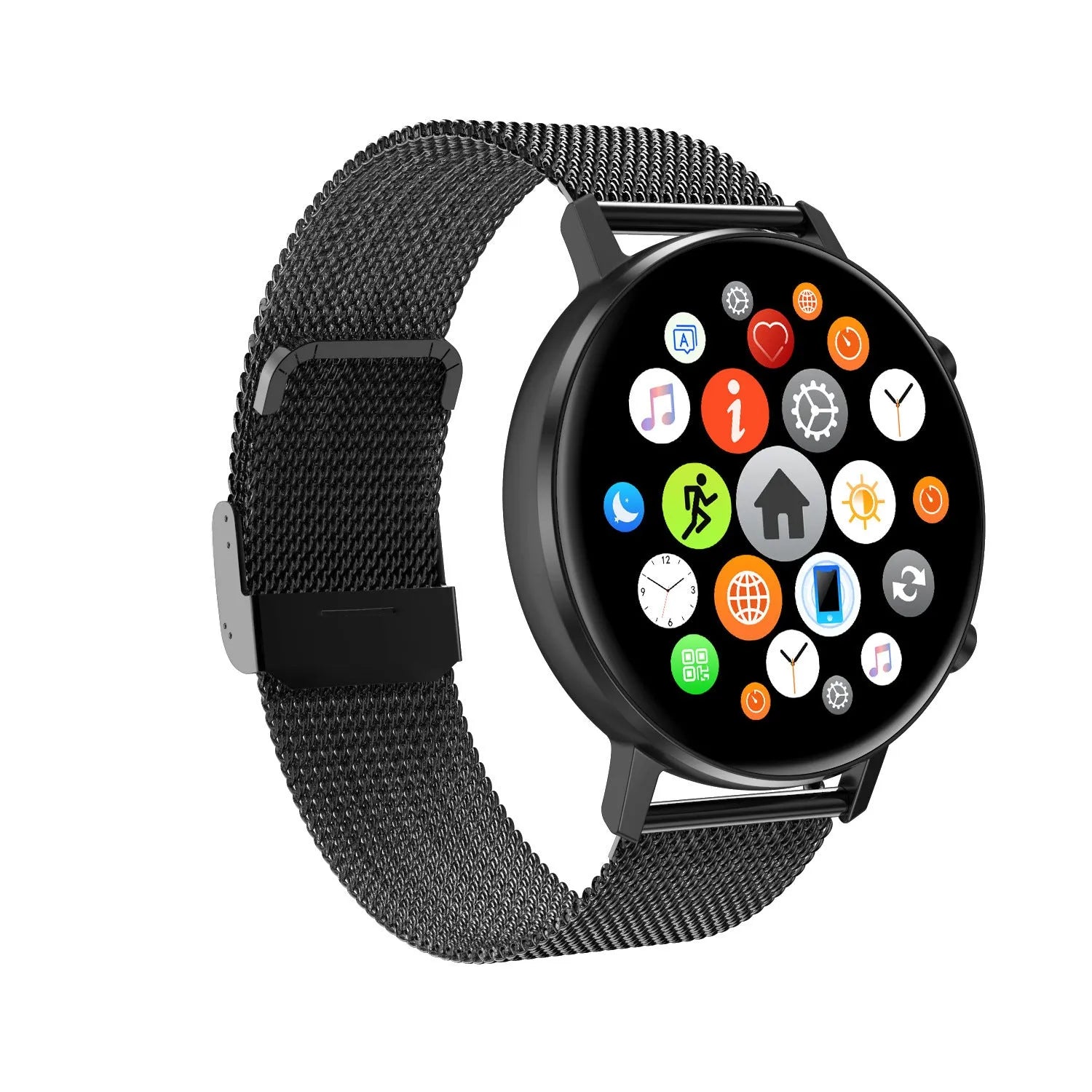 DT96 smart bracelet with steel strap showing 1.3 inch screen on wrist