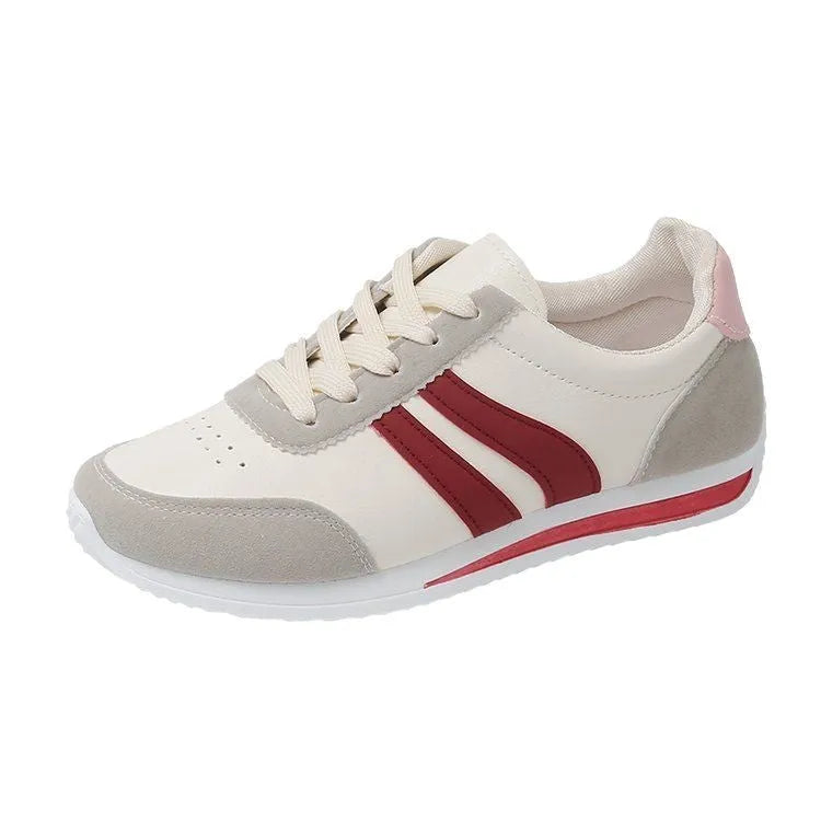 Red lace-up casual sneaker with soft rubber sole and pu mesh upper