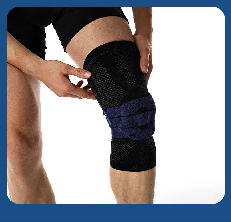 Adult sports knee pad in black and blue colour for basketball and running protection