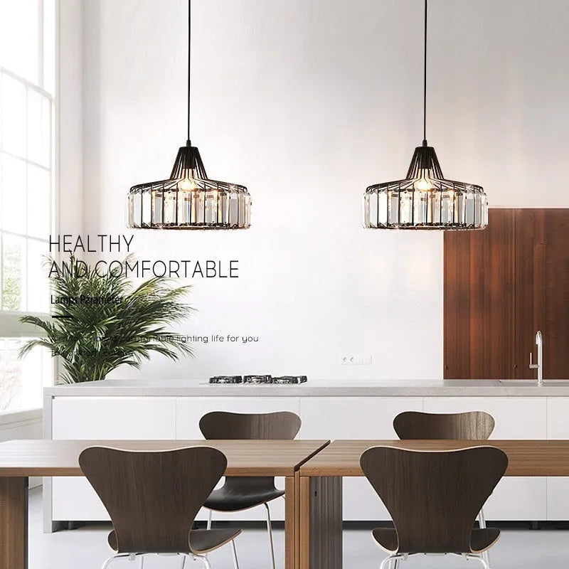 Modern crystal bedside lamp with light luxury chandelier design in black finish