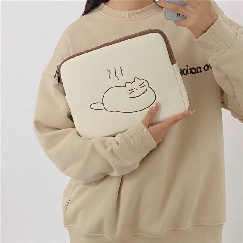 Embroidered animal design tablet protective sleeve with zipper closure in nylon material