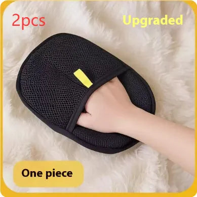 Black pet hair removal glove with silicone bristles for deshedding dogs and cats