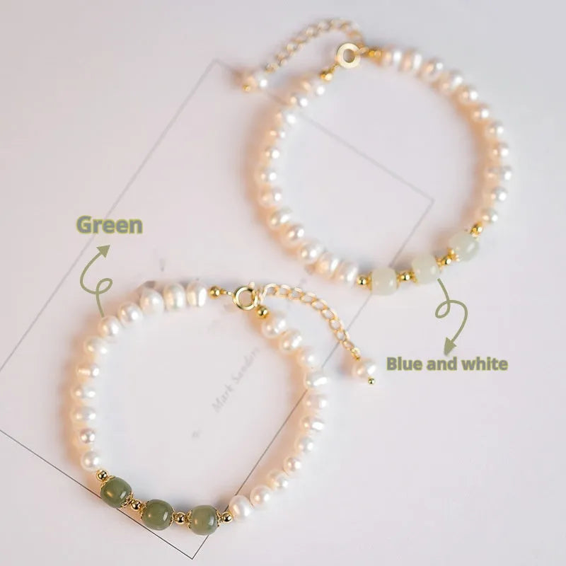 Natural freshwater pearl bracelet with diamond electroplated elements in Korean style design