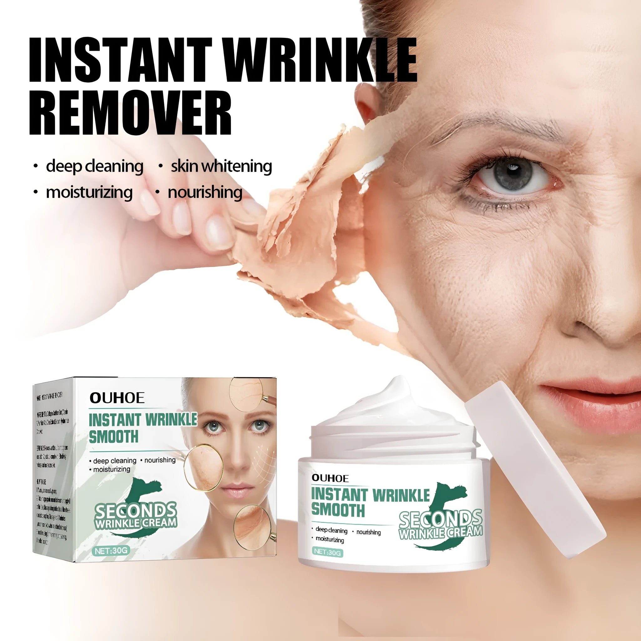 30g anti-ageing anti-wrinkle face cream container with hydrating formula for daily skincare use