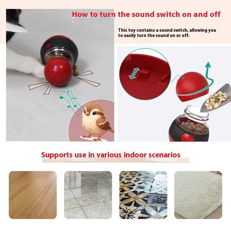 Plastic rotating cat toy with food dispenser and super ball for interactive pet play