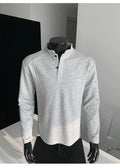 Men's asymmetric patchwork stand-up collar polo shirt in Chinese cotton fabric with loose fit