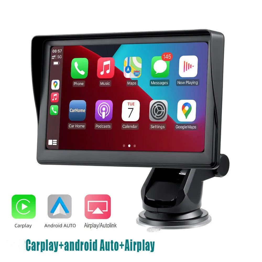 7 inch portable car smart screen with wireless CarPlay on retractable bracket for universal vehicle installation