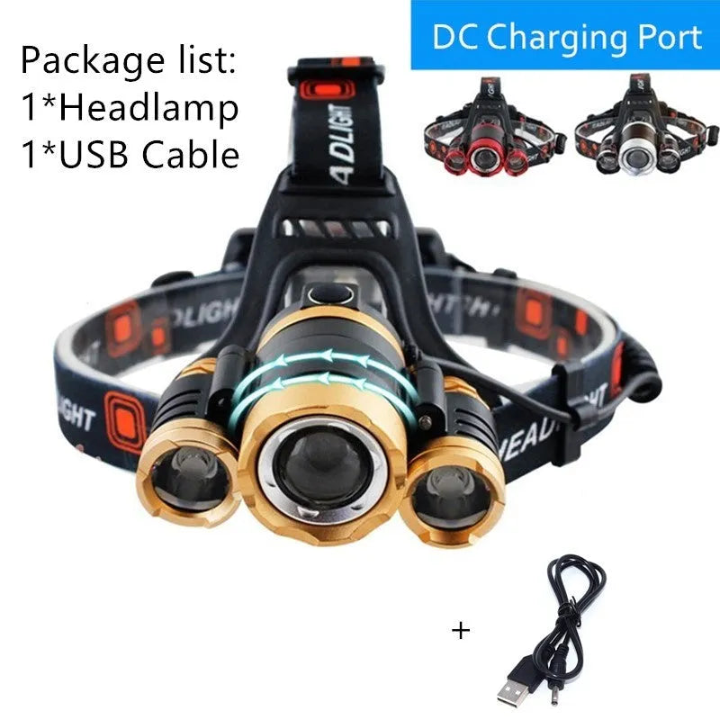 CREE XM-L T6 rechargeable aluminium headlamp with adjustable strap and Hawkeye lens