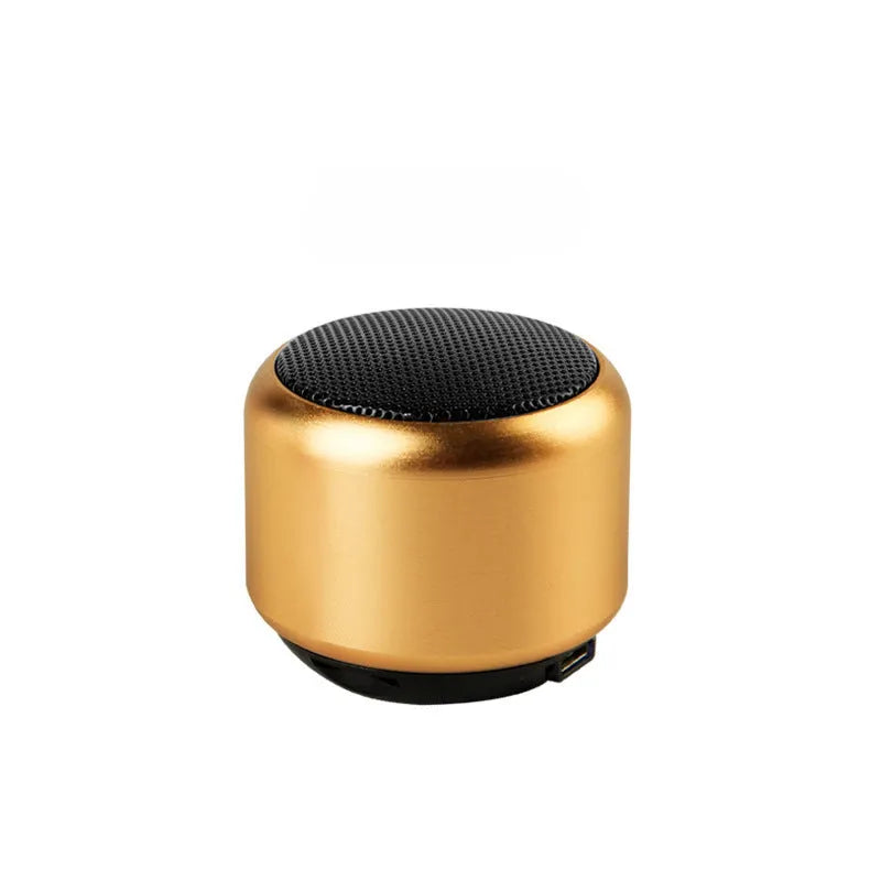 Portable mini Bluetooth speaker in black, blue, gold, or pink colour with compact design
