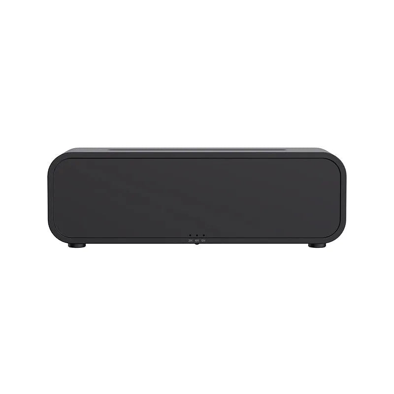 Black and white flame dynamic aroma diffuser with remote control on wooden table