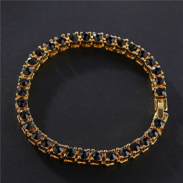 Men's geometric hip hop bracelet with single row rhinestones and zirconia tennis charm