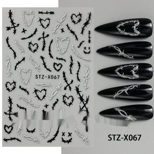 Black and silver strip cartoon nail art stickers on plastic patch