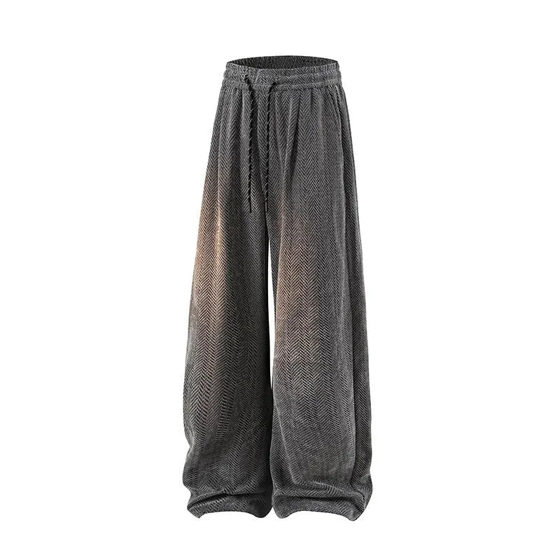 Hollow-out straight-leg trousers with fleece lining in light grey, shown on a hanger
