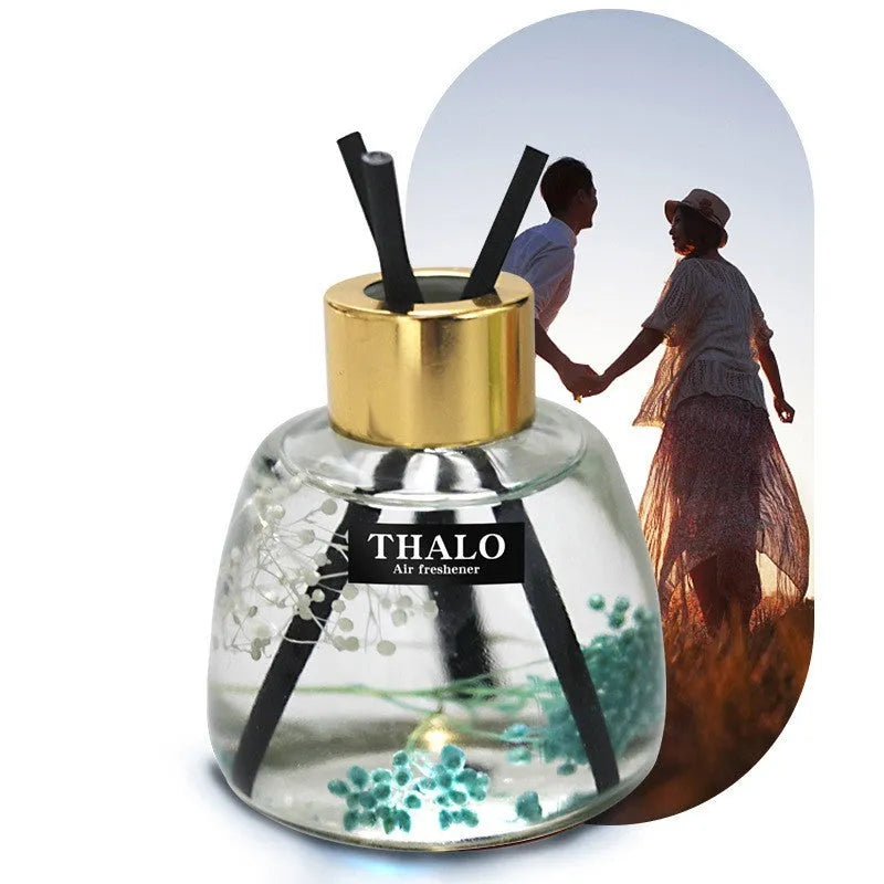 Glass car aromatherapy ornament in bottle shape for loose incense with six fragrance colour options