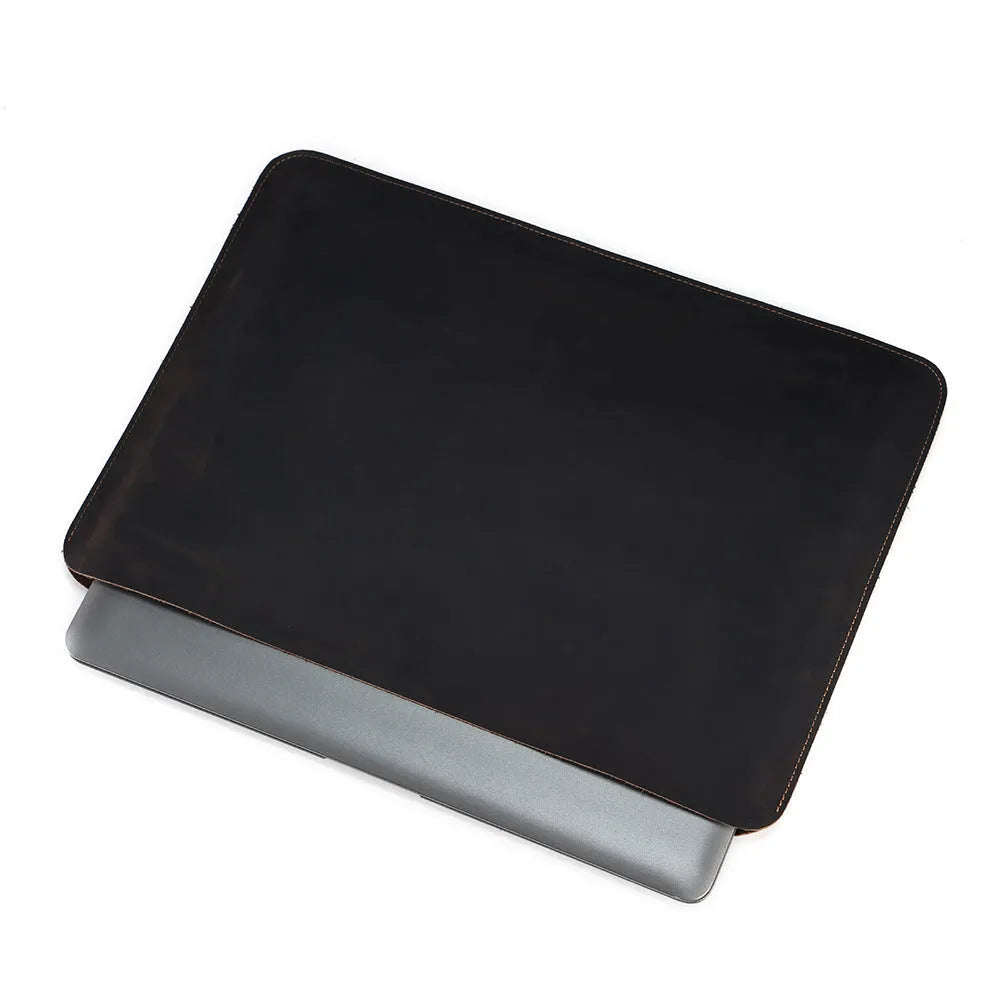 Crazy Horse leather horizontal computer liner bag in genuine cowhide with wear-resistant construction