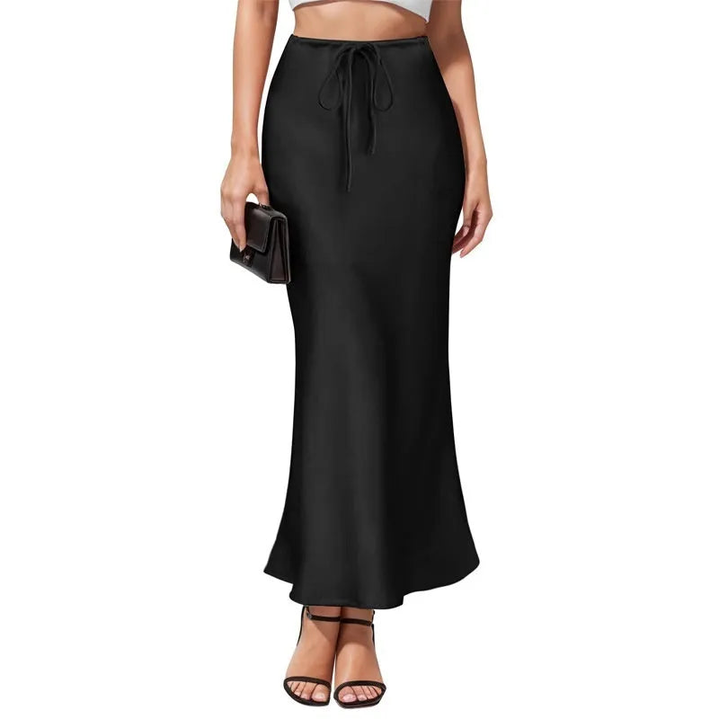 High-waisted asymmetric acetate skirt with irregular stitching in multiple colour options