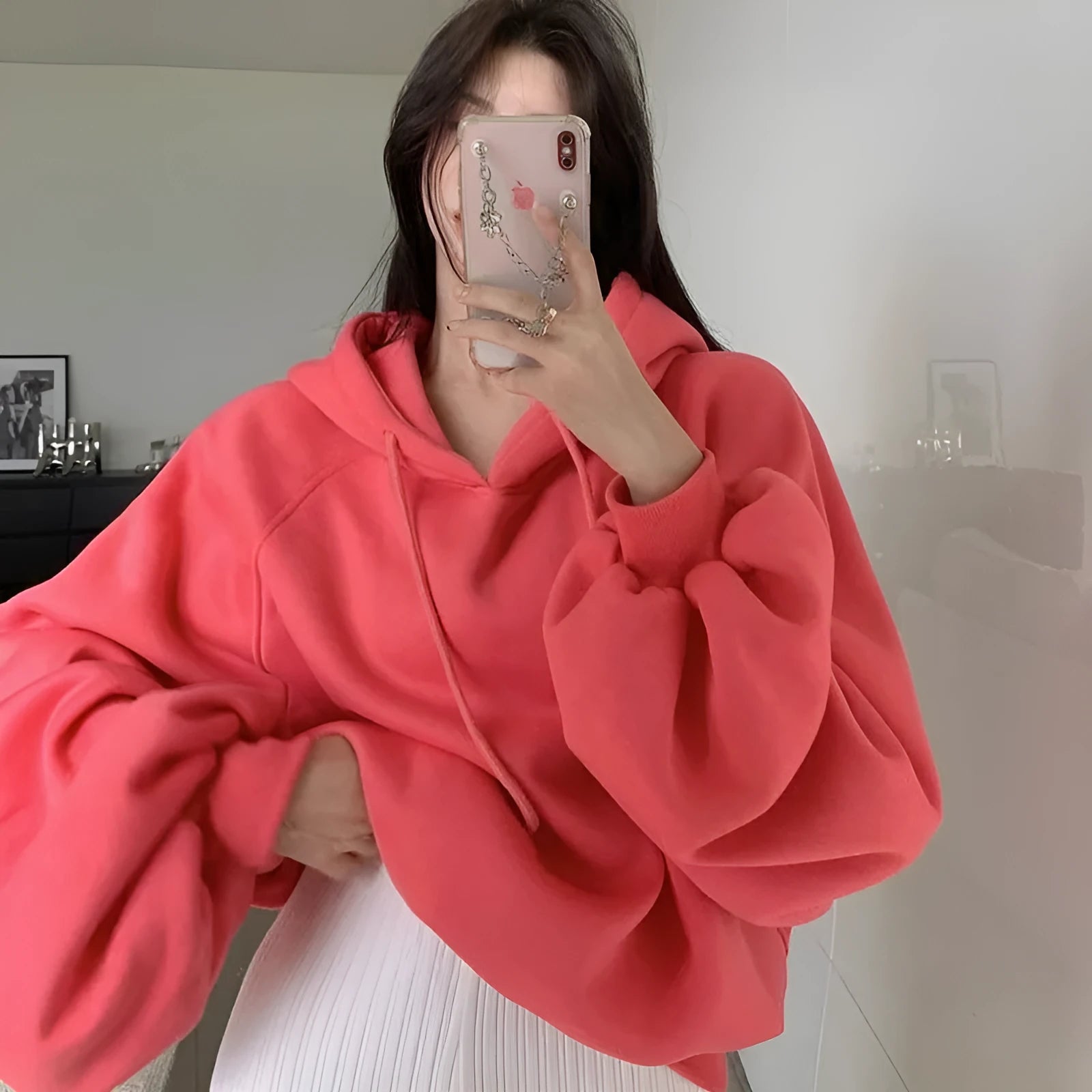 Watermelon red women's sleeveless hooded pullover sweater made from mulberry silk fabric.