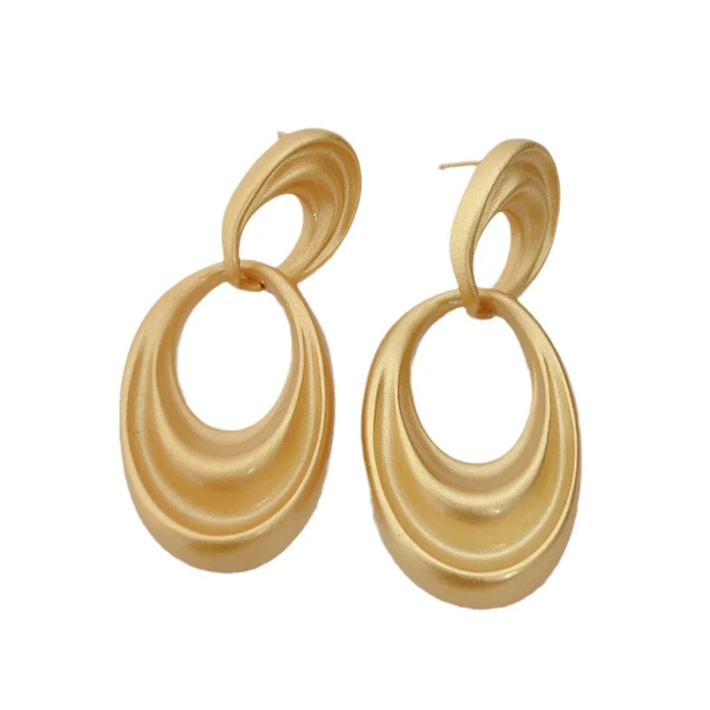 Quicksand-coloured double circle French retro earrings with U-shaped design on copper