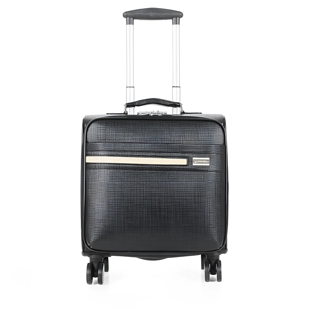 Black or brown 18-inch PU leather business case with lock and airplane wheels