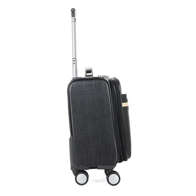 Black or brown 18-inch PU leather business case with lock and airplane wheels