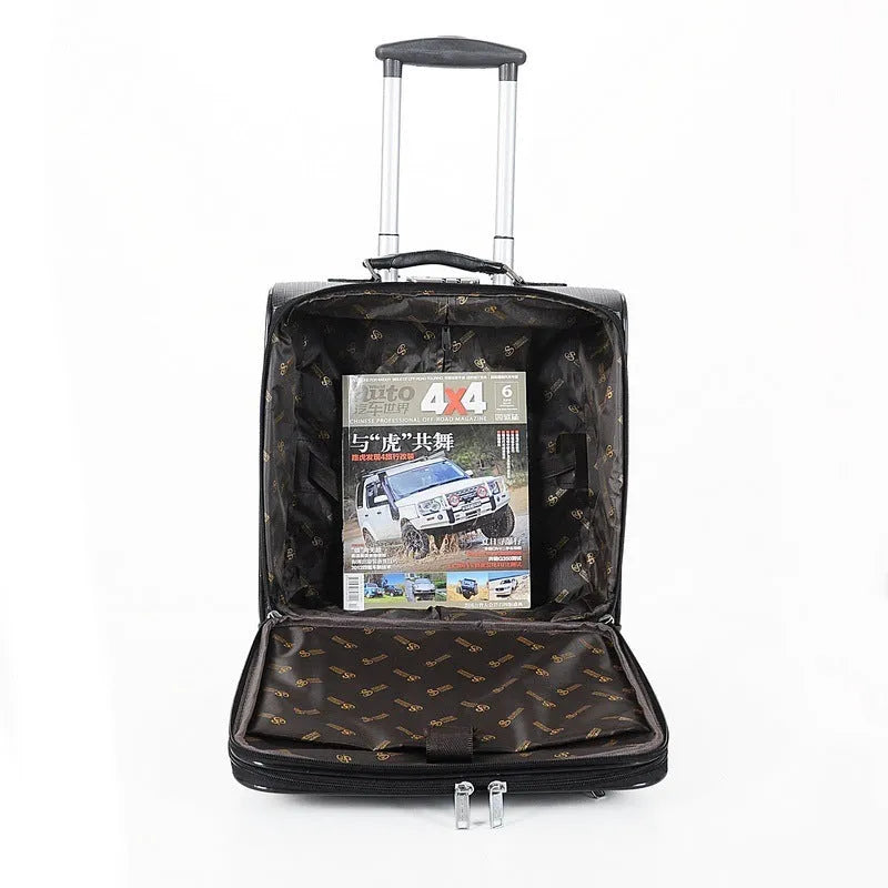 Black or brown 18-inch PU leather business case with lock and airplane wheels