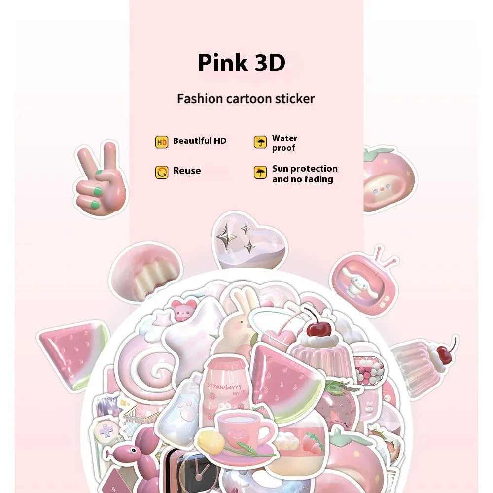 Pink girl heart 3D decorative stickers sheet with 63 pieces showing two pattern designs