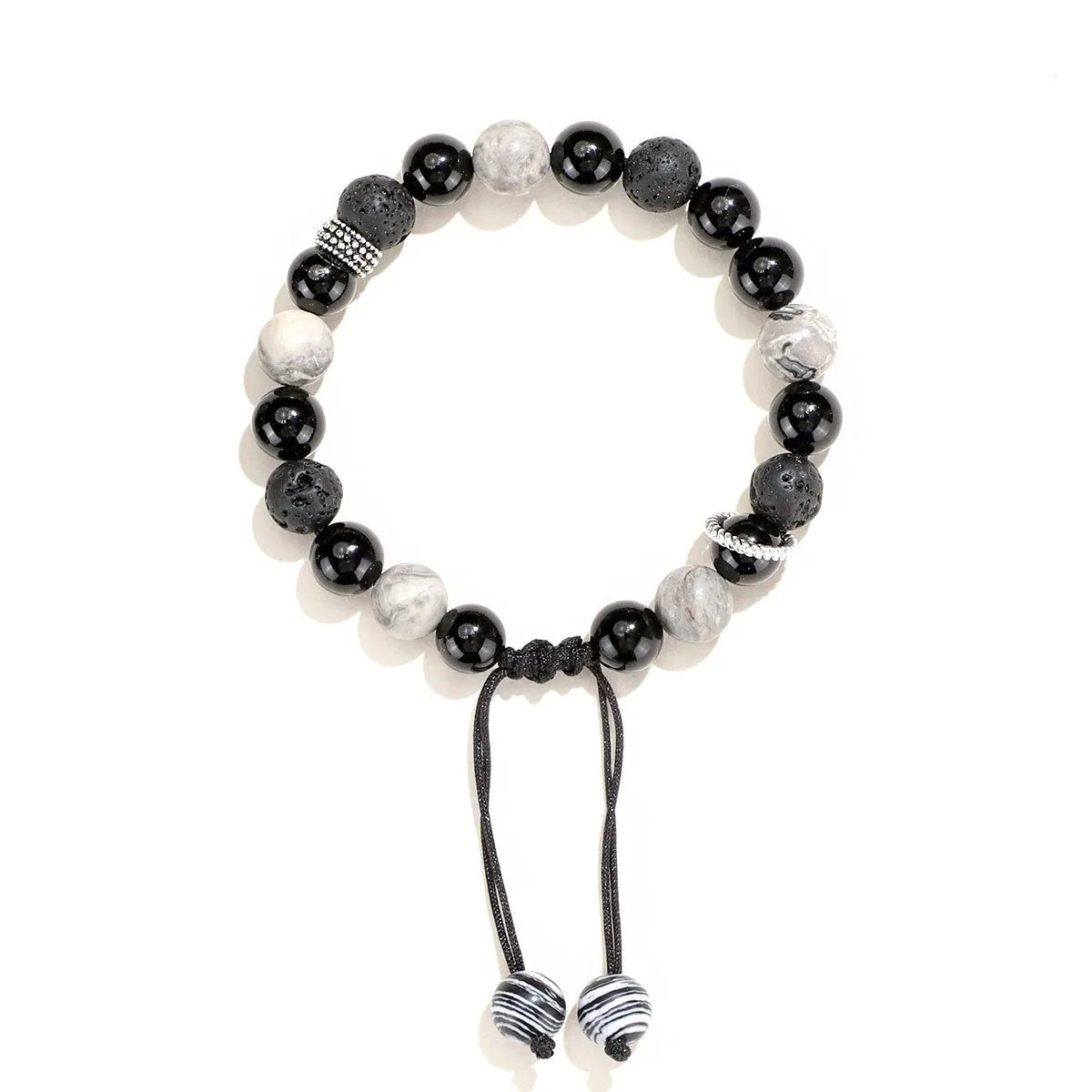 Black agate map stone volcanic bracelet with diamond shape design in new Chinese style