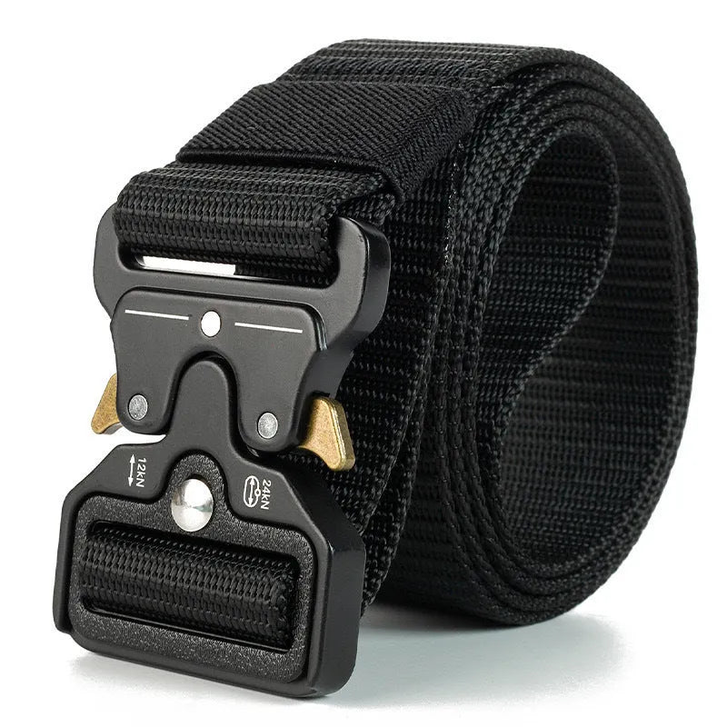 Men's thick canvas tactical belt with alloy quick-release buckle in multiple colour options