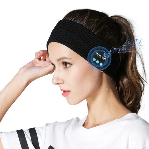 Bluetooth 5.4 sports headband with removable washable fabric scarf in black colour