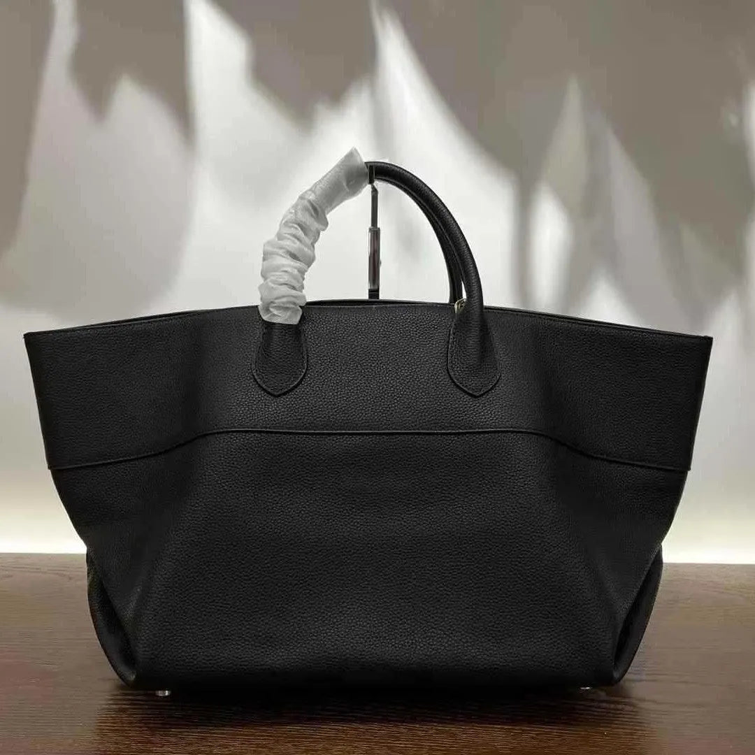 Simple crossbody tote bag in first layer cowhide genuine leather, large capacity with open pocket
