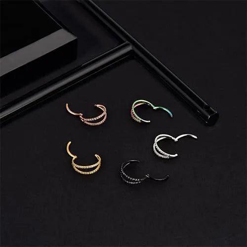 G23 titanium alloy lip and nose ring with zircon monoclinic diamond treatment in steel or gold colour options