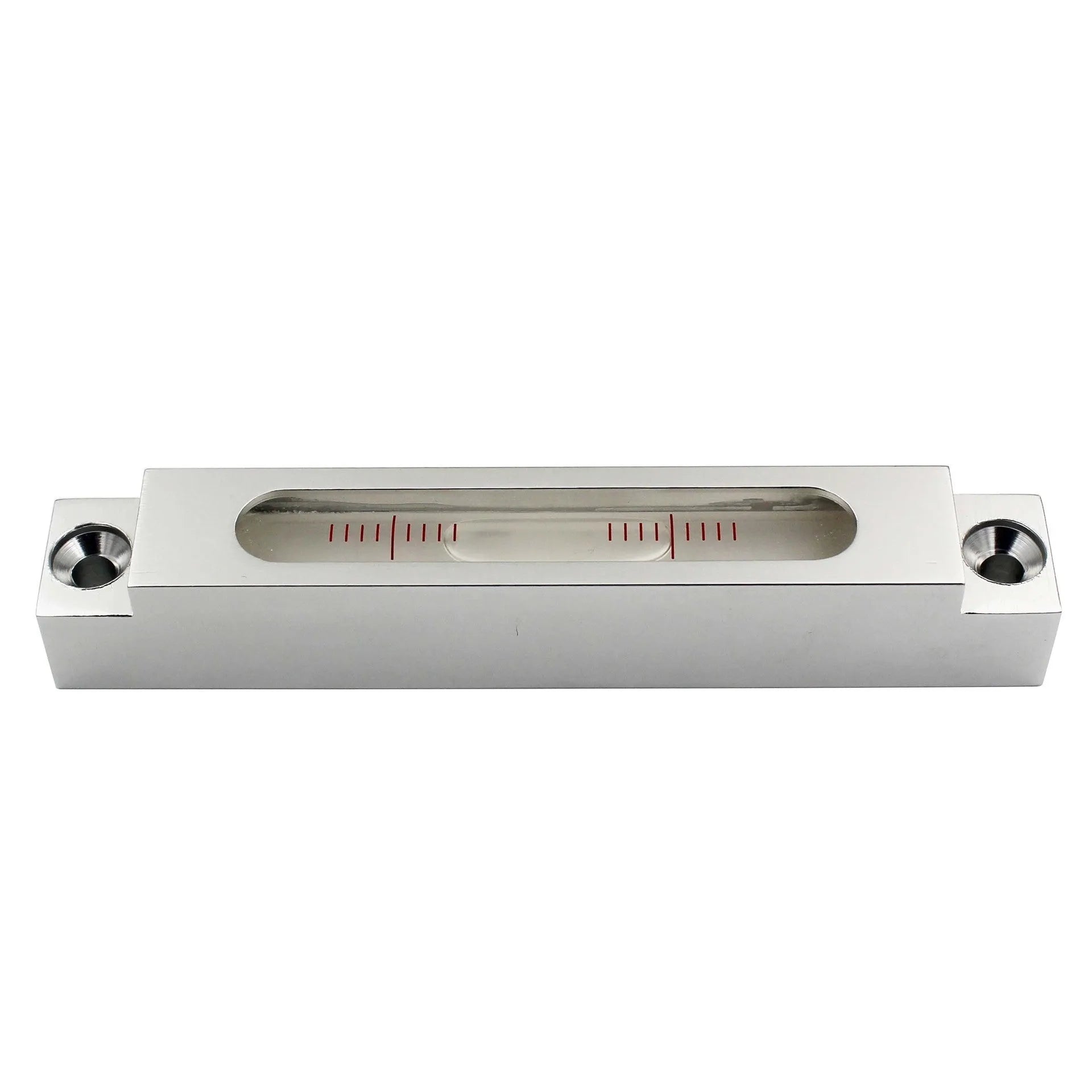 Metal and glass miniature precision spirit level for machine tools, showing 132mm length.