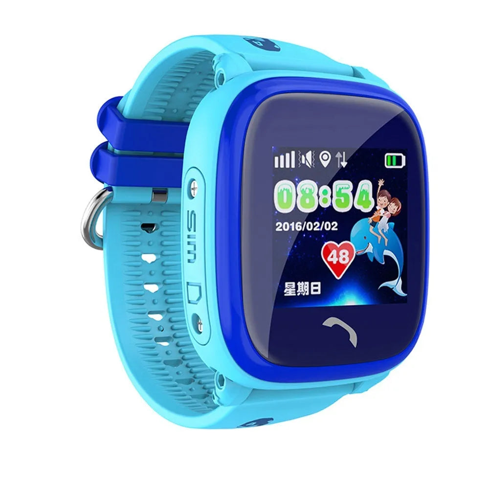 DF25 blue children's waterproof smart watch with touch screen display on silicone strap