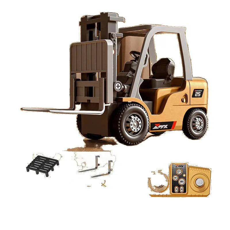 Blue mini alloy forklift remote control toy with cargo accessories on pallet