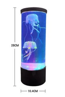 LED jellyfish night light with colour-changing animated display on a black plastic base, small size