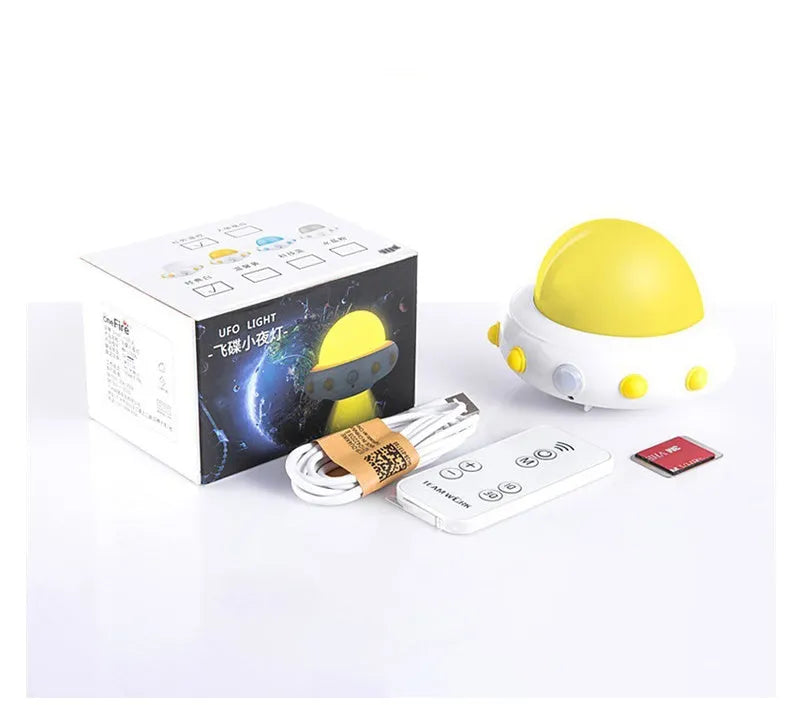 Remote control UFO bedside night light in blue, pink or white with ABS plastic lamp shade