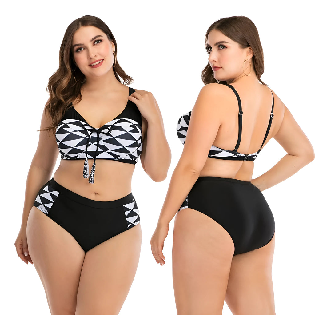Black big cup ladies swimsuit with nylon and polyester blend for fuller bust coverage