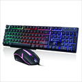 Limei Gtx300 wired USB gaming keyboard and mouse set in four colour options on a desktop.